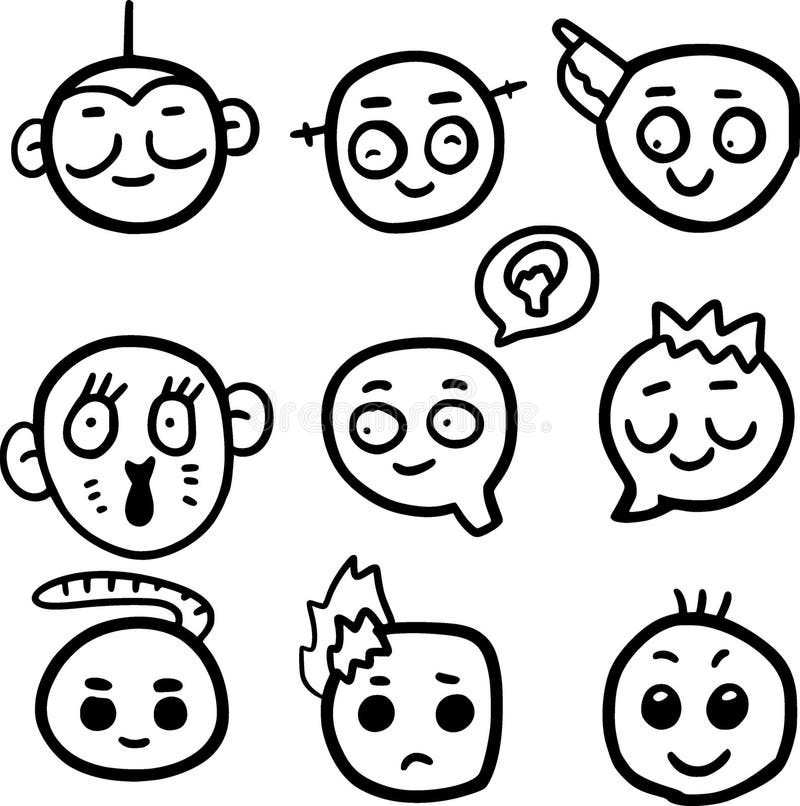 Set of cute face cartoon stock illustration Illustration of symbol