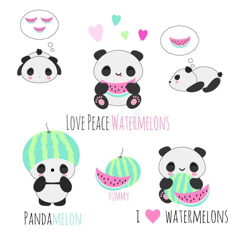 Seamless Vector Pattern with Cute Kawaii Panda Bears and Watermelons on  Nice Pink Background Stock Illustration - Illustration of blush, baby:  120936825