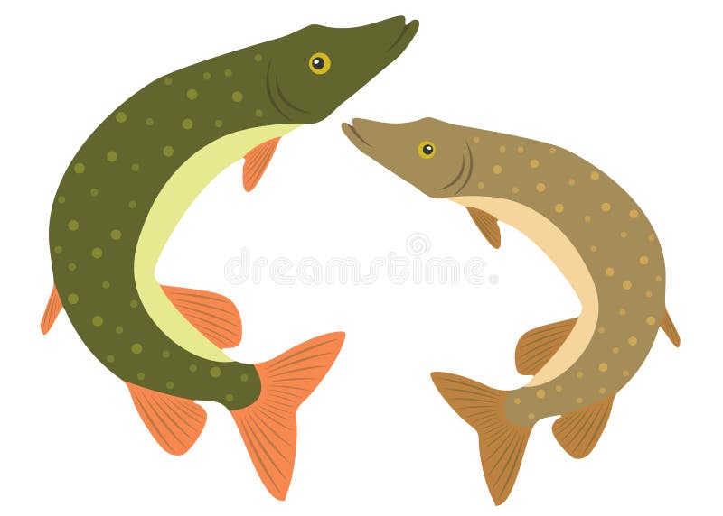 Set of cute pike jumping. stock illustration