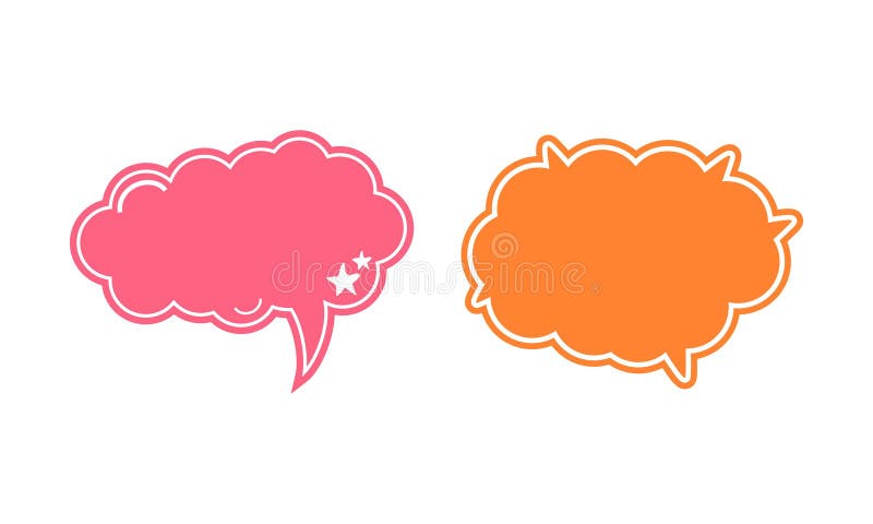 A Set of Cute and Playful Cloud Shaped Speech Bubbles in Pink and Orange with Sparkle Accents for Messaging Apps stock illustration