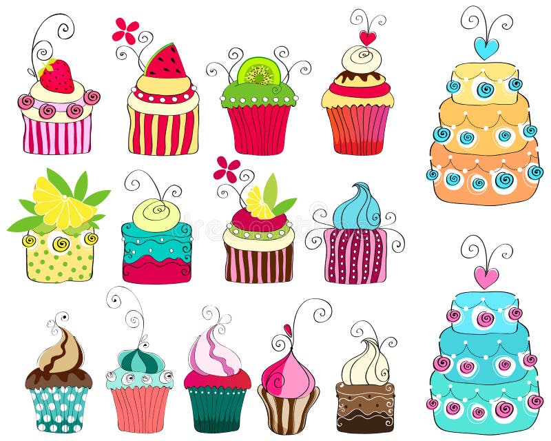 Set of cute retro cupcakes stock illustration