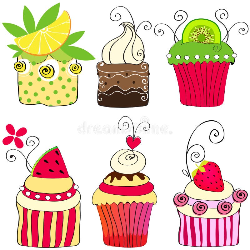 Set of cute retro cupcakes stock illustration