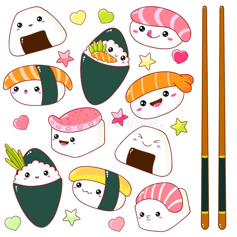 Cute Sushi Cartoon Illustration Stock Vector - Illustration of mascot ...