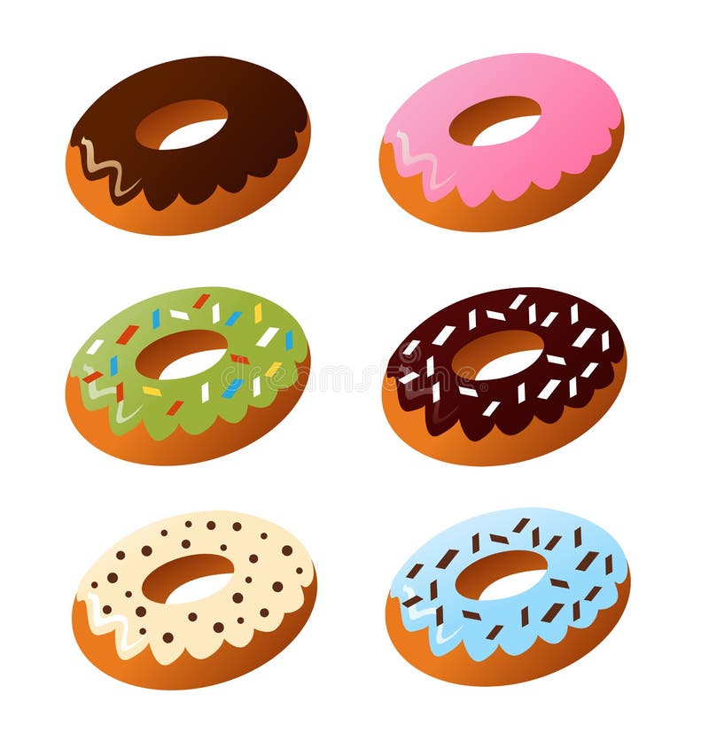 Set of cute sweet colorful donuts vector illustration