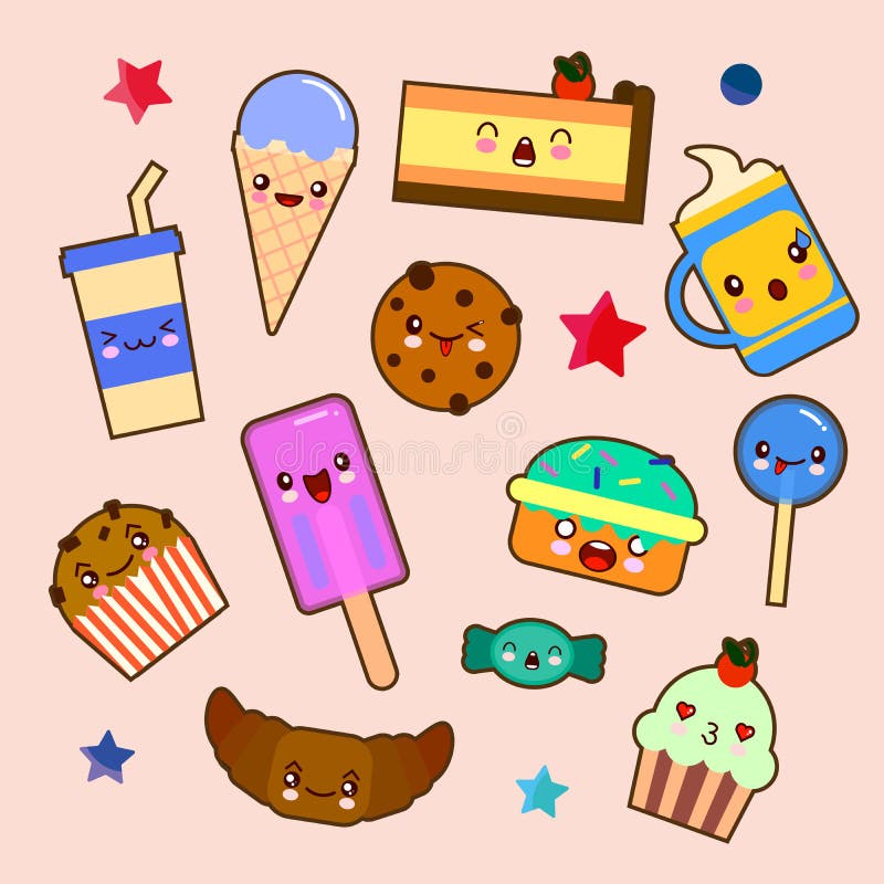 Kawaii Candy Lollipop Character Cartoon Emoticon Face Icon. Stock ...