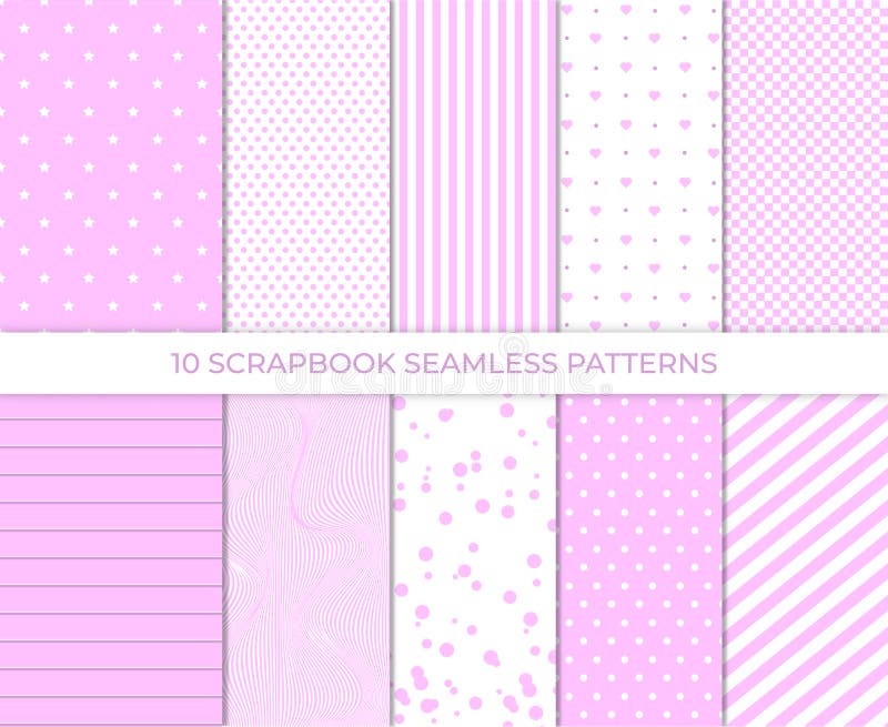 Set of Cute Sweet Pink Seamless Patterns. Wallpaper for Little Baby ...