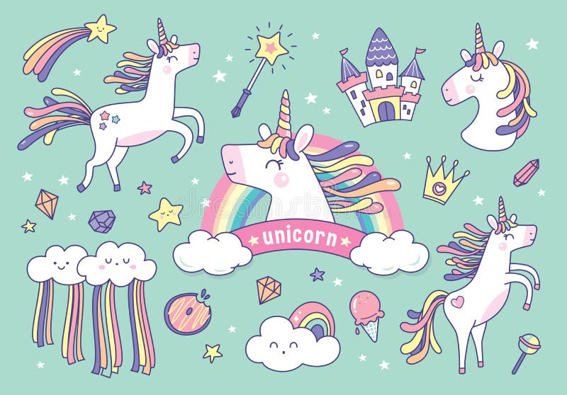 Unicorns Greeting Cards Design Stock Vector - Illustration of lovely ...