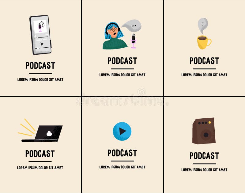 Set of Cute Vector Podcast Covers in Cartoon Style. Set of Funny Vector  Podcasting Texture Elements Stock Vector - Illustration of journalism,  live: 198912289