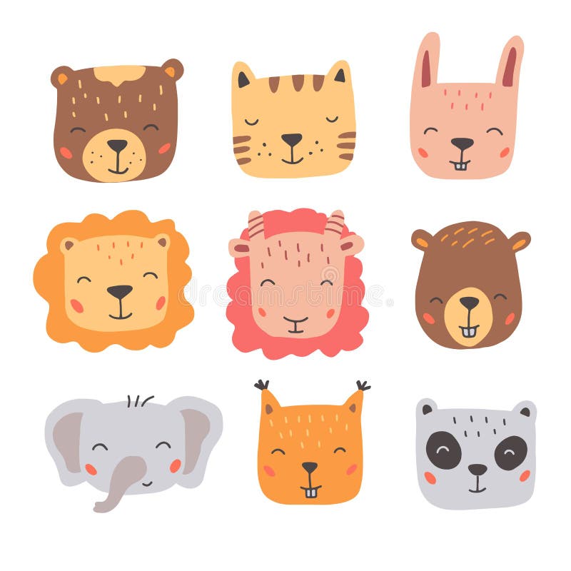 Set of Cute Wild Animals Faces. Hand Drawn Style Vector Illustration. Stock Vector - Illustration of drawing, collection: 172185840 Set of Cute Wild Animals Faces. Hand Drawn Style Vector Illustration. Stock Vector - Illustration of drawing, collection: 172185840