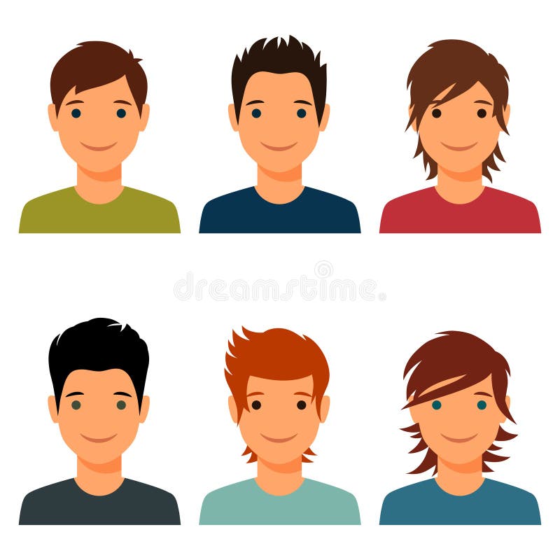 Set of Cute Young Boys with Various Hair Style Stock Vector - Illustration  of face, male: 51194683