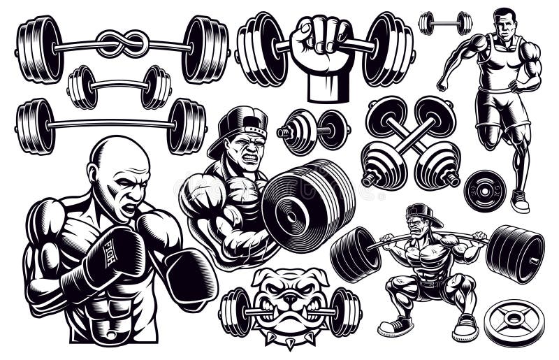 Set czarny i biały projektów elementy dla gym ilustracja wektor Set czarny i biały projektów elementy dla gym ilustracja wektor