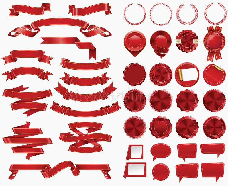 Set of Red Ribbons and Certificate Seals and Badges. Vector. Set of Red Ribbons and Certificate Seals and Badges. Vector.