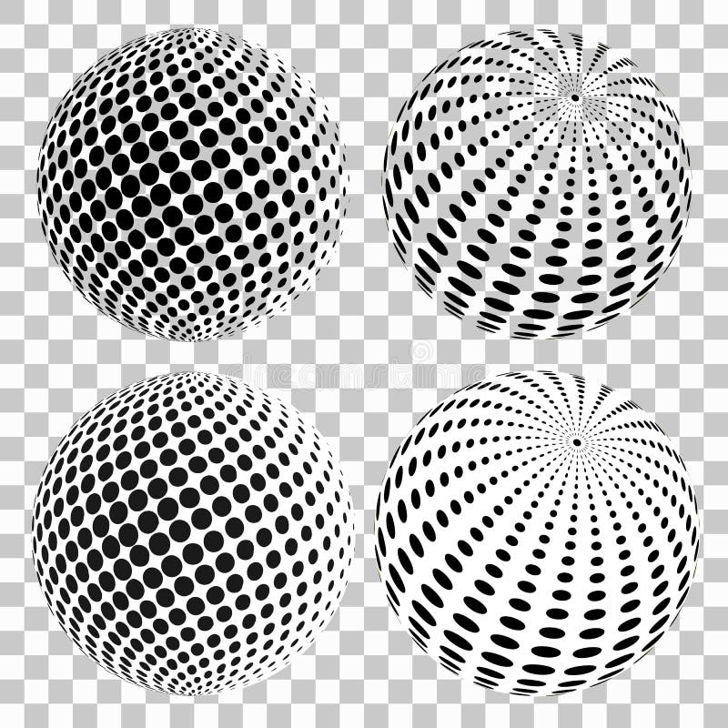 Set of 3D halftone dots spheres, on isolated transparent background. Vector elements for your design. royalty free illustration