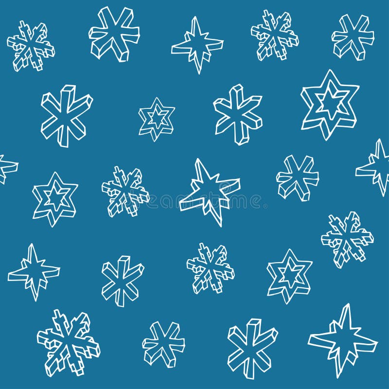 Set of 3D hand drawn snowflakes. Christmas seamless pattern. Vector illustration.