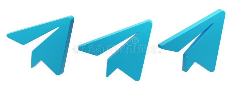 Set of 3D isolated render of floating telegram chat app social media icon logo in front perspective view. royalty free illustration