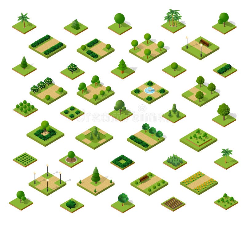 Set of isometric urban parks