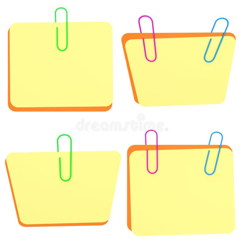 Set 3D note with paperclip. royalty free illustration