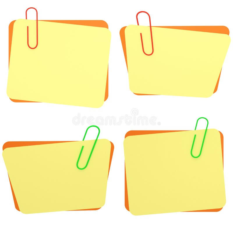 Set 3D note with paperclip. vector illustration