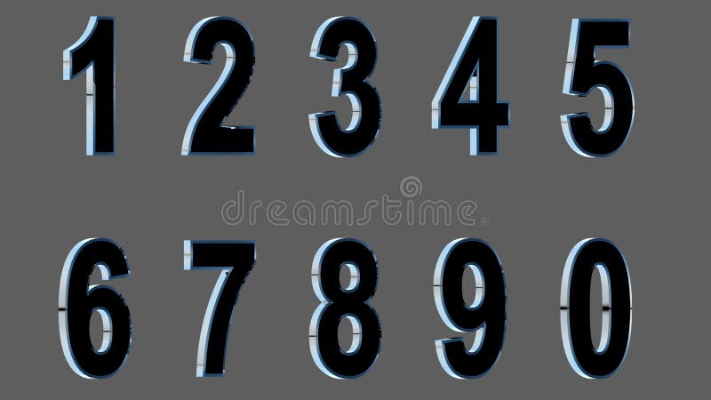 Set of 3D numbers. Black font with metallic sides in gray background. , easy to use. FACING RIGHT VERSION. vector illustration