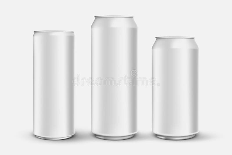 Set of 3d realistic aluminium cans isolated on white backrground, beer metal cans mock ups, vector