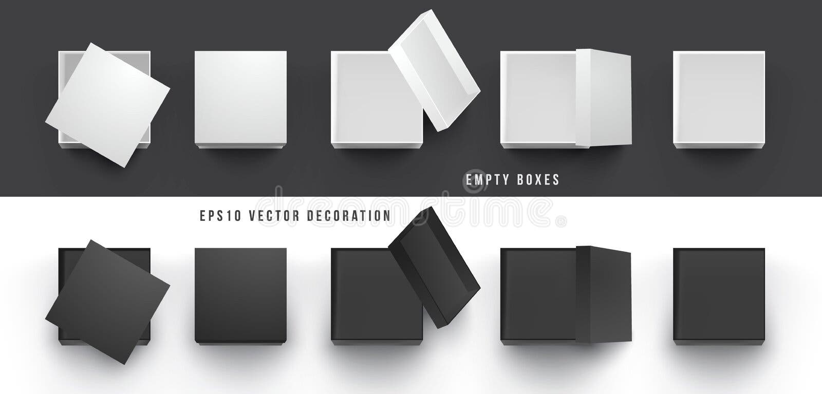 Set black cardboard box 3d package Royalty Free Vector Image