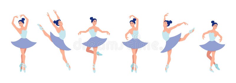 Dancing Ballerinas Drawn in a Flat Style. Cartoon Character of a Ballerina  in Different Dance Poses Stock Illustration - Illustration of event, crown:  175802896