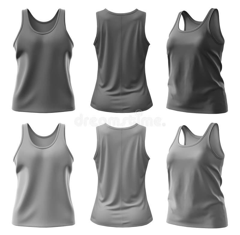 Young woman in black Tank top mockup front and back view, Cutout