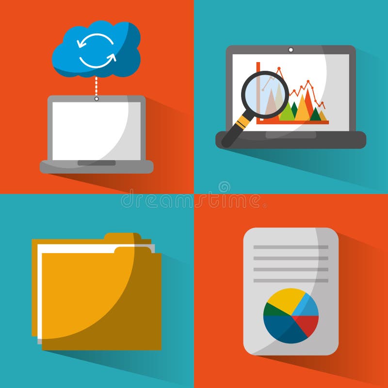 Set of data base center server file document royalty free illustration