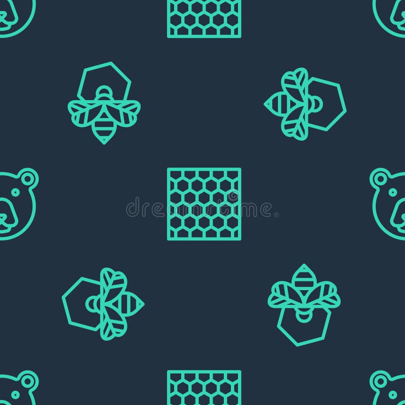 Set de albine în formă de fagure și faguri în formă de fagure și de capace de urs pe un model fără sudură. vector royalty free illustration