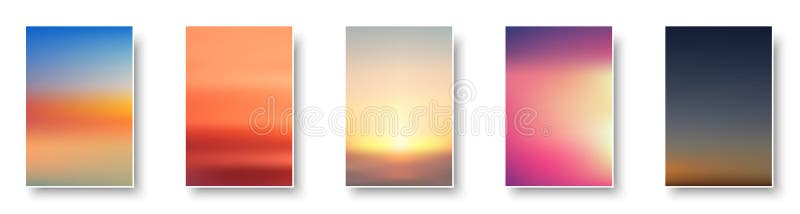 Set de apus colorat și de soare. cartele de fundal pentru straturi gradiente moderne neclare vector illustration