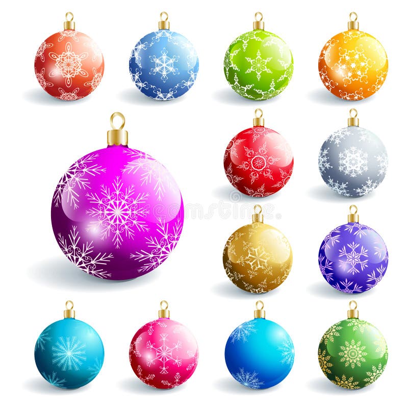 Set de bile colorate strălucitoare de Crăciun vector illustration