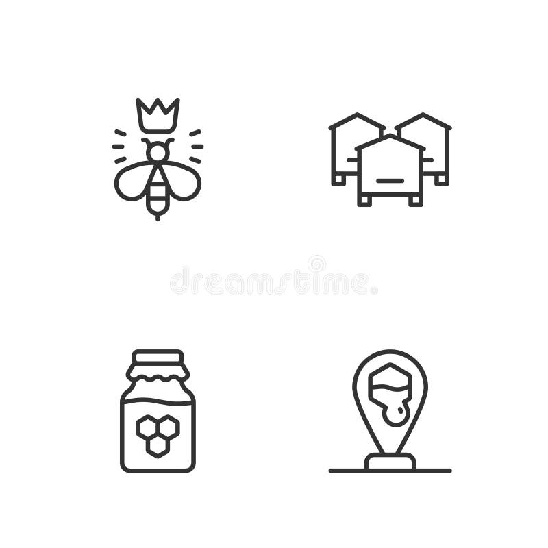 Set de borcan pentru localizarea albinelor în formă de fagure de miere de regină și de stup pentru albine. vector vector illustration