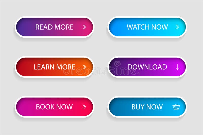 Set de butoane de acțiune trendy pentru menugradient de buton de navigare prin Web mobile Apptemplate pentru bannervector de banne vector illustration