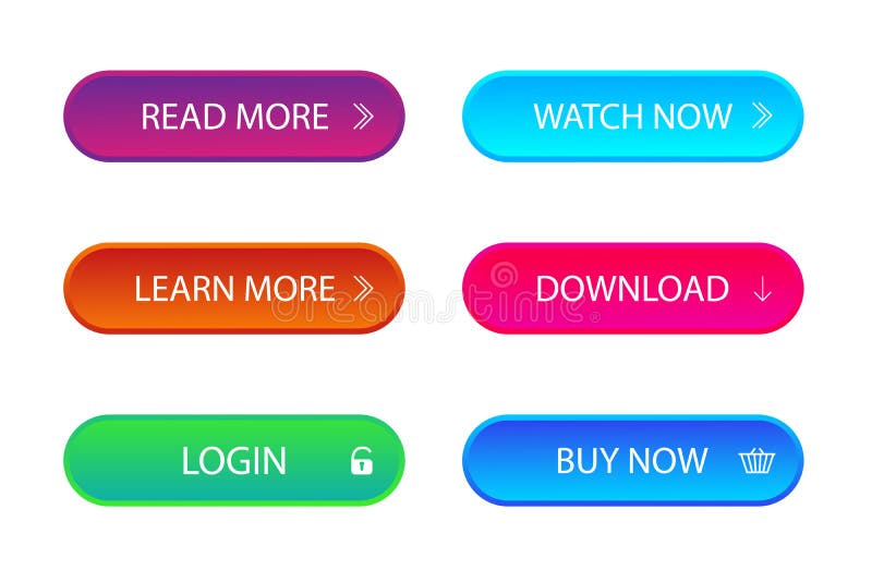 Set de butoane de apel pentru acțiune trendy pentru aplicația mobilă Web. meniu buton navigare șablon. pictograma degrade pentru b vector illustration