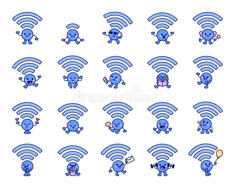 Set de caractere cartografice Wifi Signal Kawaii royalty free illustration