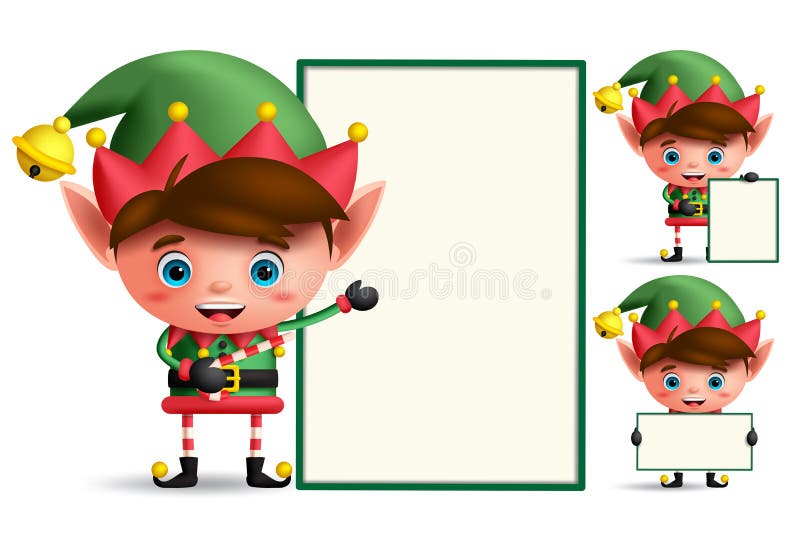 Set de caractere pentru elf de Crăciun, care deține o placă albă goală royalty free illustration