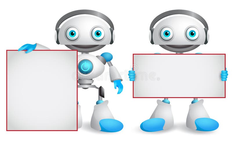 Set de caractere vectoriale robot. roboți androizi prietenoși și amuzanți royalty free illustration