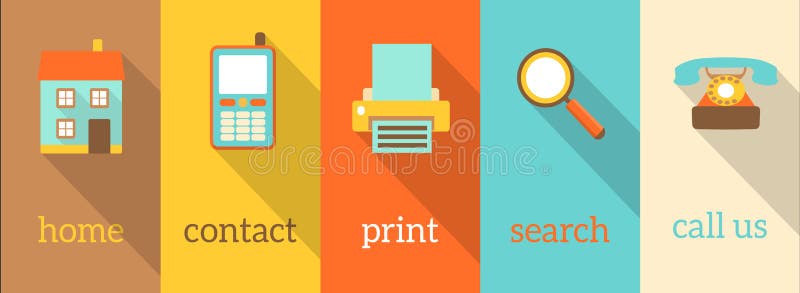 Set de cinci retropictograme plate colorate vector illustration