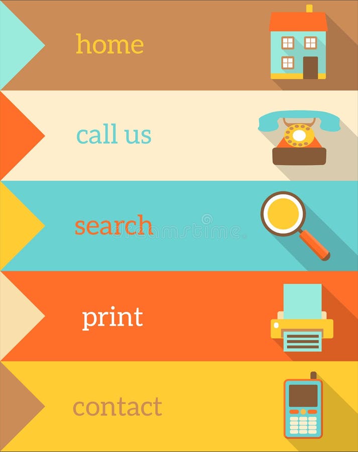 Set de cinci retropictograme plate colorate royalty free illustration