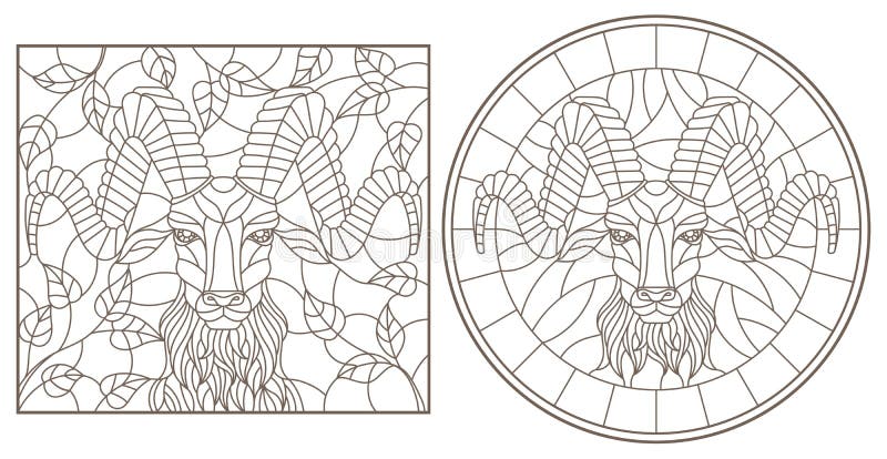 Set de contururi cu ilustrații ale ferestrelor din sticlă colorată, cu o formă rotundă și cu contururi oblice de imagine dreptungh royalty free illustration
