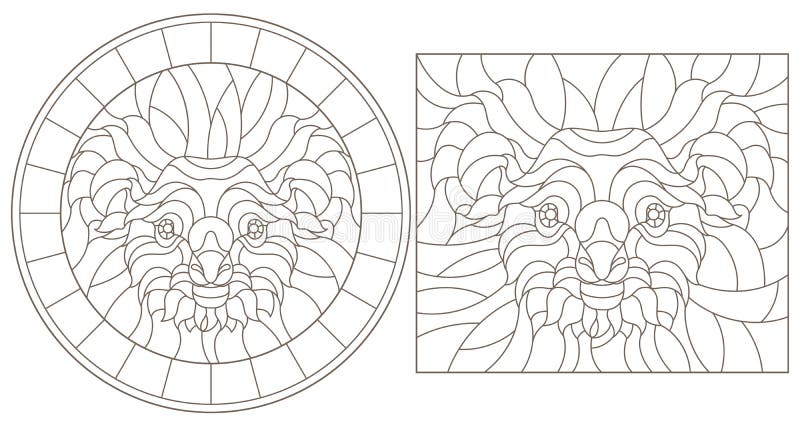 Set de contururi cu ilustrații din sticlă colorată cu contur koala, cu conturul diagonalei și cu contur negru pe fond alb vector illustration