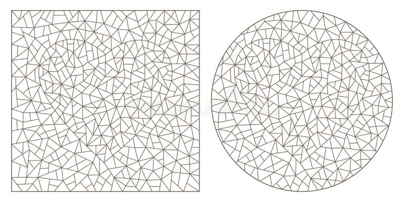 Set de contururi cu ilustrații din sticlă colorată, cu contururi de formă rotundă și dreptunghiulară, de culoare închisă, pe un al stock illustration
