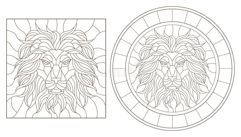 Set de contururi cu ilustrații de sticlă colorată cu contururi de formă rotundă și de formă pătrată, pe fond alb stock illustration