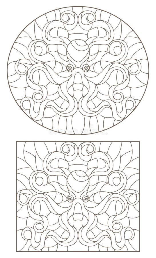 Set de contururi cu ilustrații în stil sticlă colorată, cu contururi oblice rotunjite și dreptunghiulare întunecate pe un fundal a royalty free illustration