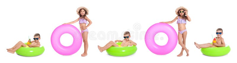 Set de copii drăguți cu inele gonflabile stock photos