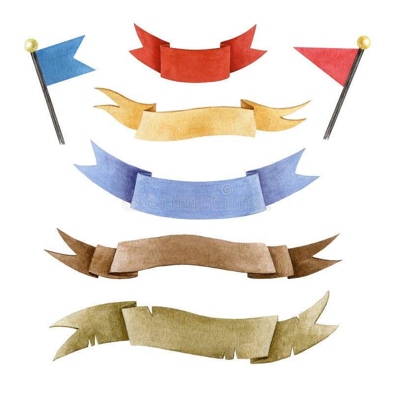 Set de culori apă pentru banner. fanion desenat manual și colecție de steaguri. elemente decorative retro panglică. diverse royalty free stock photography