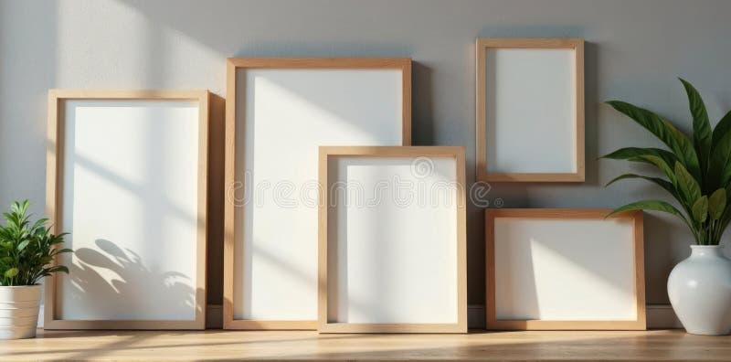 Set de diferite cadre din lemn de dimensiuni diferite, de dimensiuni texturate ale pereților scandinavi stock illustration
