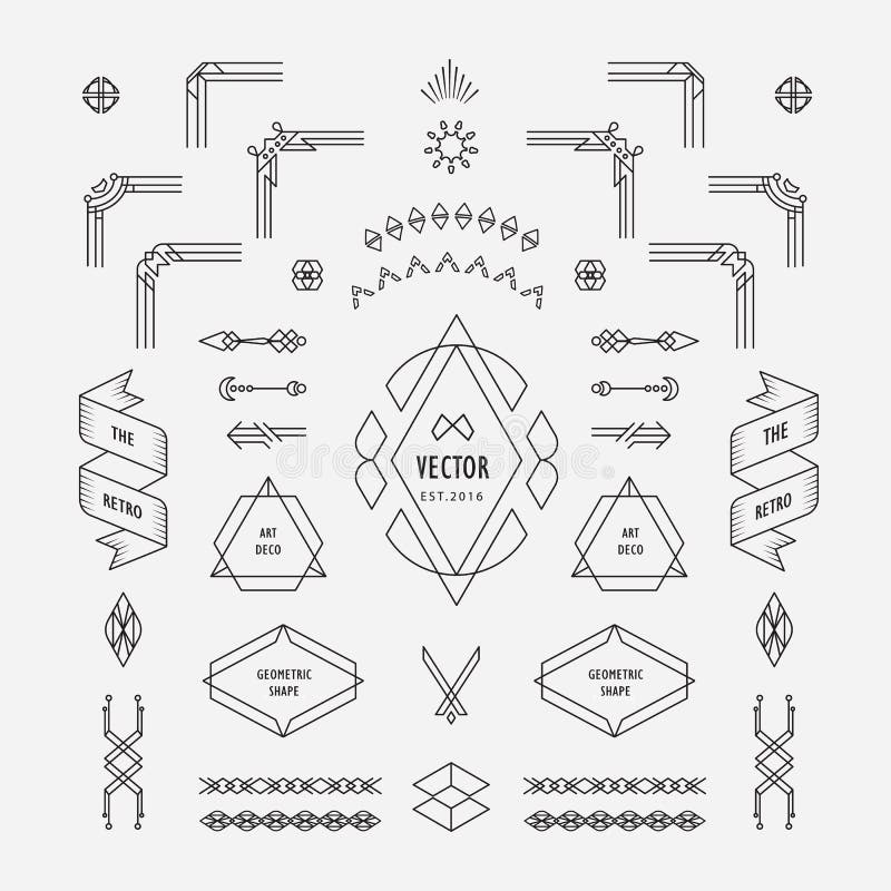 Set de elemente de formă geometrică retrometrică cu linie subțire liniară de epocă, elemente de formă catometrică cu colț de cadru royalty free illustration