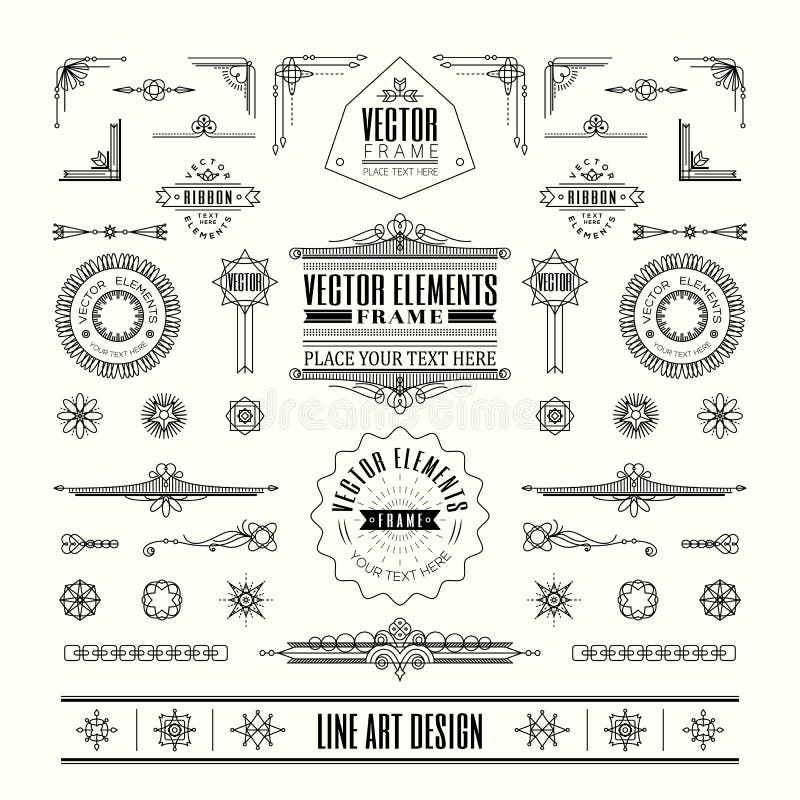 Set de elemente de proiectare liniare pentru linia subțire de artă deco retrovizoare royalty free illustration
