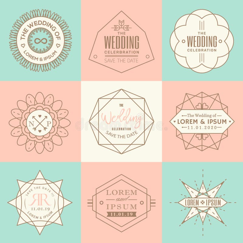 Set de elemente de proiectare retrovizoare liniare de artă subțire deco cu colțuri de cadre stock illustration